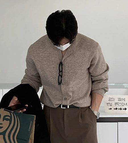 Men's Sweater Knitted Cardigan New Korean Style Solid Color Round Neck Trendy Single Breasted Male Casual Top 9W1815