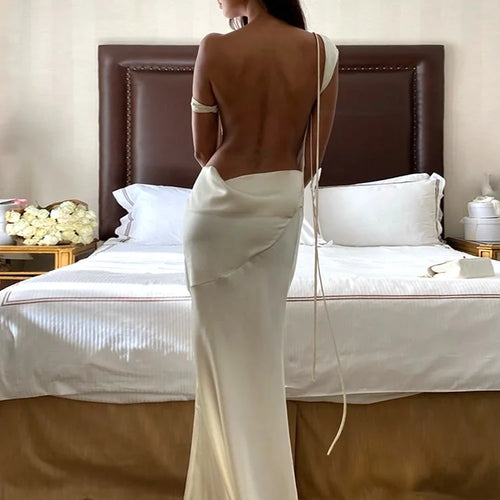 Load image into Gallery viewer, Sexy Sloping Shoulder Backless Bodycon Party Evening Dress Women 2025 New Sexy Sleeveless Elegant Satin Long Vestidos
