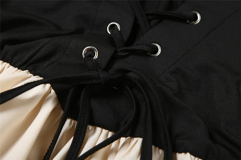 Patchwork Off-shoulder Sexy Maxi Dress For Women Contrasting Color Strapless Sleeveless Backless Lace-up Sexy Dress