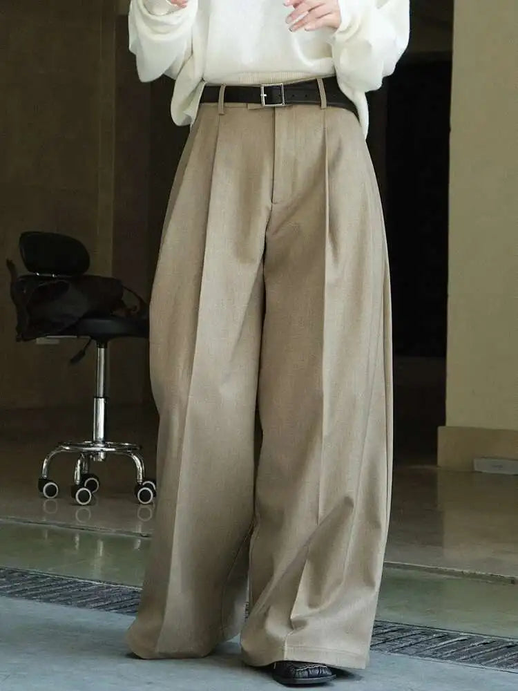 High Waist Khaki Pleated Long Wide Leg Elegant Pants New Loose Fit Trousers Women Fashion Tide Spring Autumn 2025 1DF2195