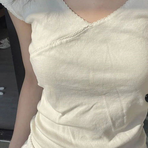 Load image into Gallery viewer, Vintage Slim T-Shirt Summer V Neck Streetwear Cotton Top 2024 Femme Sweet Cute Y2k Simple Tee Tops Woman Clothes
