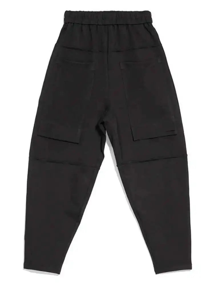 High Elastic Waist Black Big Pocket Long Casual Harem Pants New Trousers Women Fashion Tide Spring Autumn 2025 1DH5065