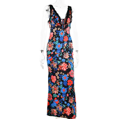 Load image into Gallery viewer, Floral Print Backless Maxi Dress For Women 2023 New V Neck Sleeveless Bodycon Long Dresses Ladies Elegant Sexy Dress
