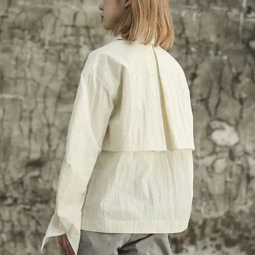 Load image into Gallery viewer, Beige Loose Fit Irregular Color-block Jacket New Stand Collar Long Sleeve Women Coat Fashion Spring Autumn 2025 1DF6811
