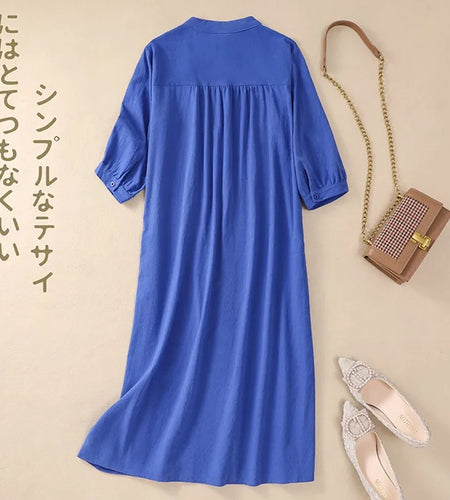 Solid Long Shirt Women Linen Dress Loose Cotton Linen Robe Casual Summer Blouses And Shirts Vintage Clothes Female Chic