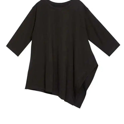 Load image into Gallery viewer, Women Green Irregular Hem Big Size Casual T-shirt New Round Neck Three-quarter Sleeve Fashion Spring Autumn 2025 1DH5949
