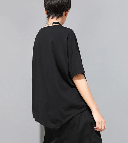 Women Black Ribbon Pocket Big Size Casual T-shirt New Round Neck Short Sleeve Fashion Tide Spring Summer 2025 1DJ1779