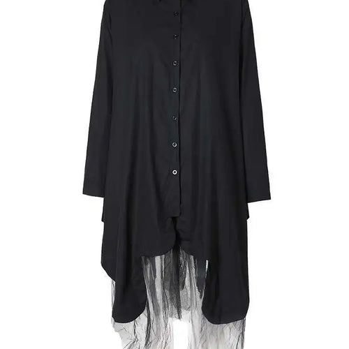 Load image into Gallery viewer, Women Black Irregular Hem Big Size Shirt Dress New Lapel Long Sleeve Loose Fit Fashion Tide Spring Autumn 2025 1DE2485
