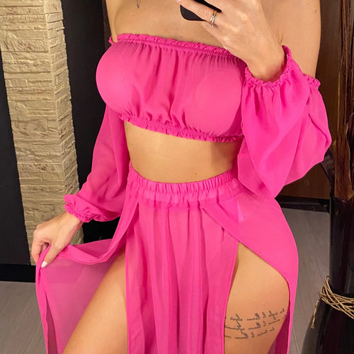 Load image into Gallery viewer, Leopard Off Shoulder Long Sleeve 2 Pieces Set Beach Cover Up Cover-ups Beach Dress Beach Wear Beachwear Female Women V3728
