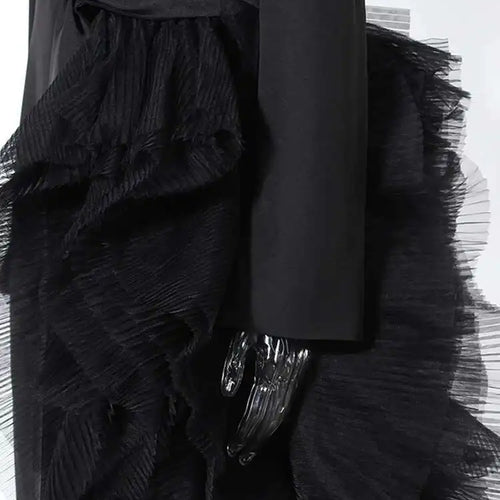 Load image into Gallery viewer, Women Black Irregular Mesh Big Size Long Elegant Blazer New Lapel Long Sleeve Jacket Fashion Spring Autumn 2025 7AB4743
