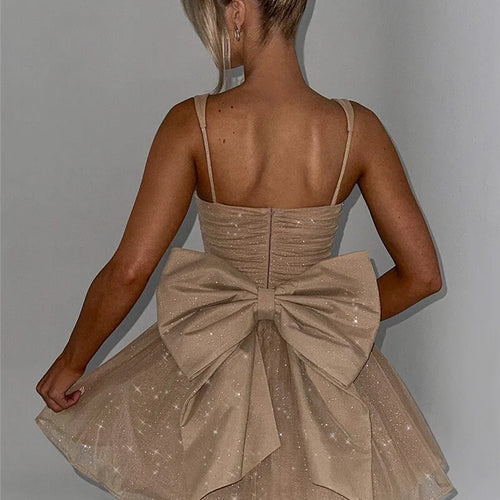 Load image into Gallery viewer, Bow Backless Sexy Mini Dress For Women Robe Spaghetti Strap Sleeveless Backless High Waist A-line Club Dress Vestido

