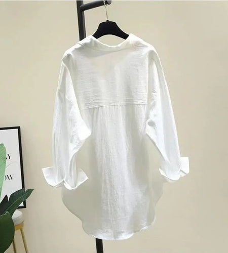 Vintage Women Solid Color Shirts Long Sleeve Oversize Button Up Tops Korean Loose Casual All Season Outwear Femme Shirts