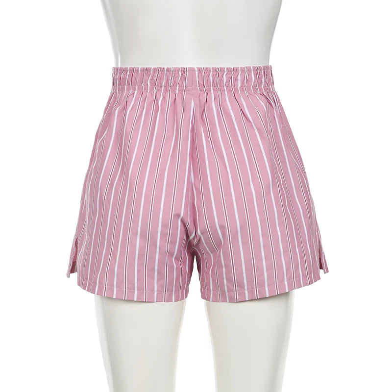 Casual Pink Stripe Basic Summer Shorts Women Korean Style Coquette Clothes Homewear Hotpants Girls Short Trousers New