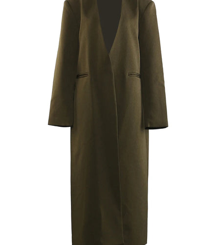 Women Army Green Big Size Long Elegant Blazer New Scarf Collar Long Sleeve Jacket Fashion Tide Spring Autumn 2025 1DH9827