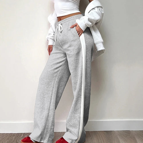 Load image into Gallery viewer, Streetwear Stripe Spliced Autumn Sweatpants Women Trousers Sporty Casual Elastic Waist Homewear Pants Straight Bottom
