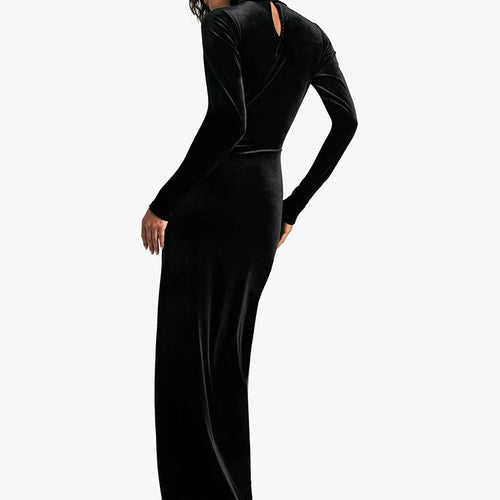 Load image into Gallery viewer, Velvet Long Sleeve Sexy Maxi Dress For Women Autumn Winter New Turtleneck Draped Ruched Bodycon Sexy Long Dress
