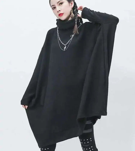 Black Big Size Knitting Sweater Loose Fit Turtleneck Long Sleeve Women Pullovers New Fashion Tide Autumn Winter 2025 1Z319