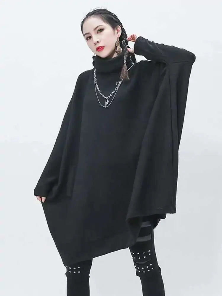 Black Big Size Knitting Sweater Loose Fit Turtleneck Long Sleeve Women Pullovers New Fashion Tide Autumn Winter 2025 1Z319