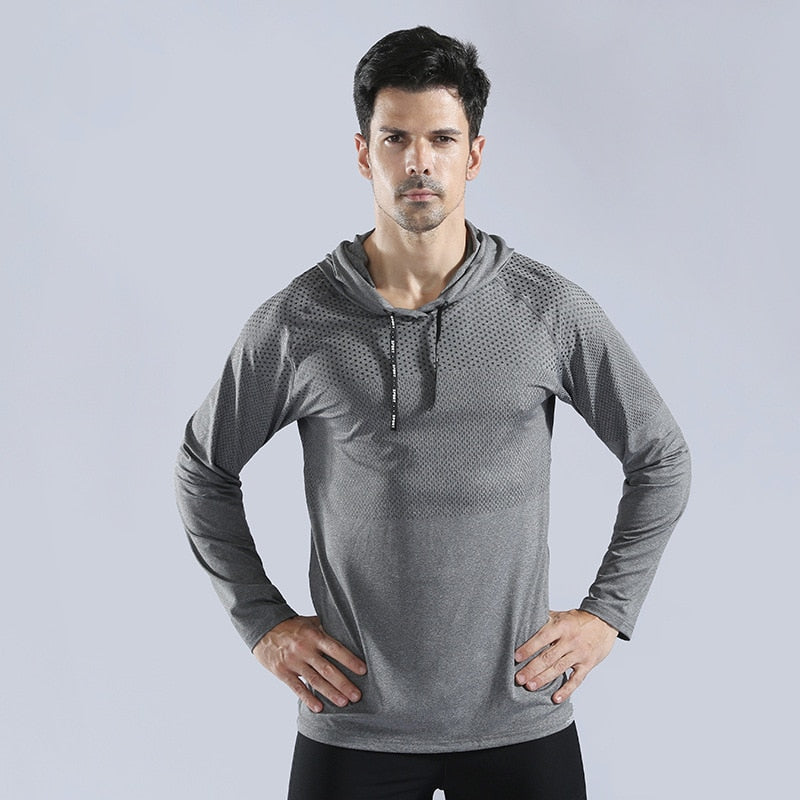 Men Running Hoodie Outdoor Sport Hooded Sweatshirt Gym Bodybuilding Fitness Joggers Training Athletic Clothing Outwear Shirt Top