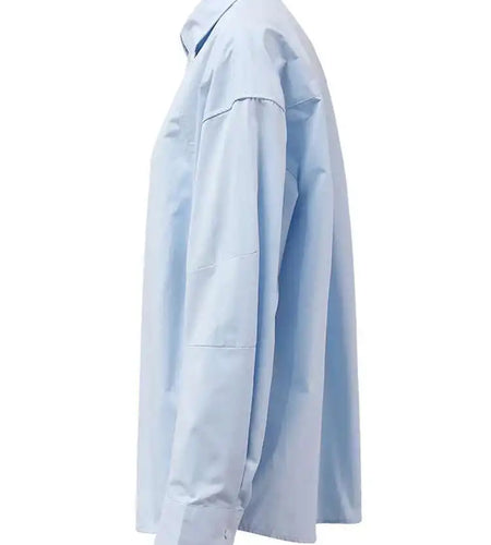 Women Blue Button Shaped Big Size Casual Blouse New Lapel Long Sleeve Shirt Fashion Tide Spring Autumn 2025 CPG1455