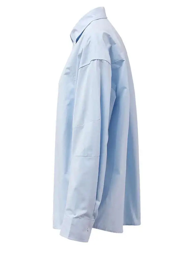 Women Blue Button Shaped Big Size Casual Blouse New Lapel Long Sleeve Shirt Fashion Tide Spring Autumn 2025 CPG1455