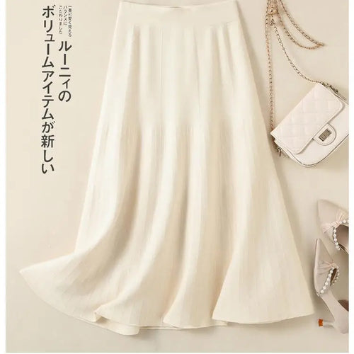 Load image into Gallery viewer, Korean Fashion 2024 Autumn Winter Ladies New Solid Elegant Elastic High Waist Pleated Long Skirt Women Slim Knitted A-line Skirt
