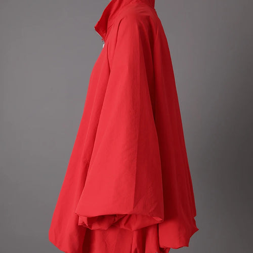 Load image into Gallery viewer, Red Shaped Big Size Casual Jacket New Stand Collar Long Lantern Sleeve Women Coat Fashion Tide Spring Autumn 2025  1DJ0578
