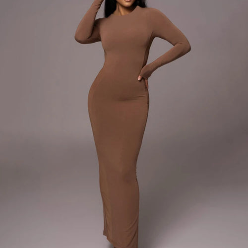 Load image into Gallery viewer, Autumn/Winter Long Sleeve Hollow Out Split Dress For Women Bodycon Elastic Tight Maxi Dress Female Party Club Vestidos

