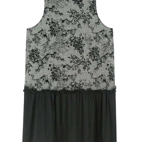 Load image into Gallery viewer, Women Gray Printed Vintage Hem Pleated Big Size Vest Dress New Round Neck Sleeveless Fashion Spring Autumn 2025 1DH9454
