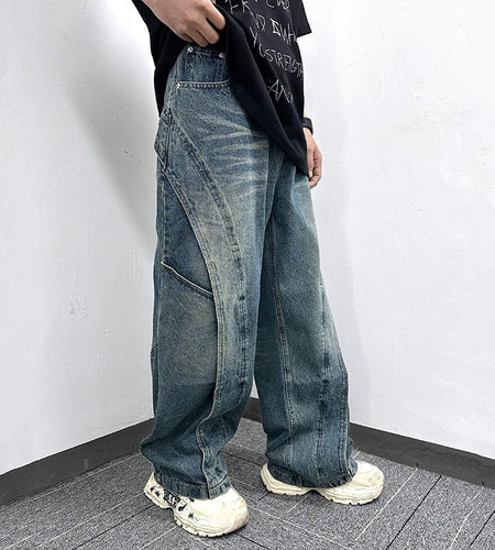 Men's Jeans New High Street American Style Splicing Design Niche Casual Distressed Trendy Worn-out Male Trousers 9W1770