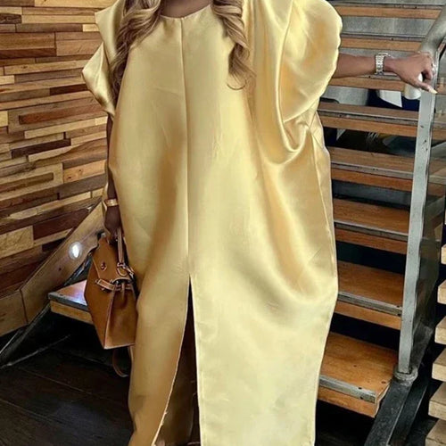 Load image into Gallery viewer, Evening Prom Pleated Long Dresses for Women Summer Puff Sleeves V-neck Woman Split-front Loose Maxi Dresses
