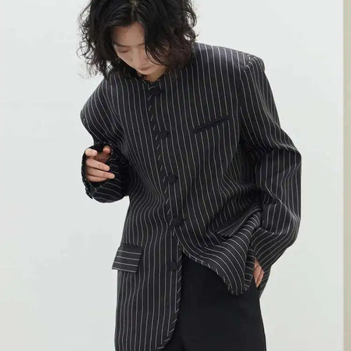 Load image into Gallery viewer, Women Black Striped Big Size Casual Blazer New O-neck Long Sleeve Loose Fit Jacket Fashion Tide Spring Autumn 2025 1DH0147
