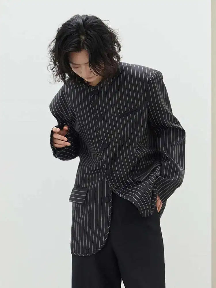 Women Black Striped Big Size Casual Blazer New O-neck Long Sleeve Loose Fit Jacket Fashion Tide Spring Autumn 2025 1DH0147