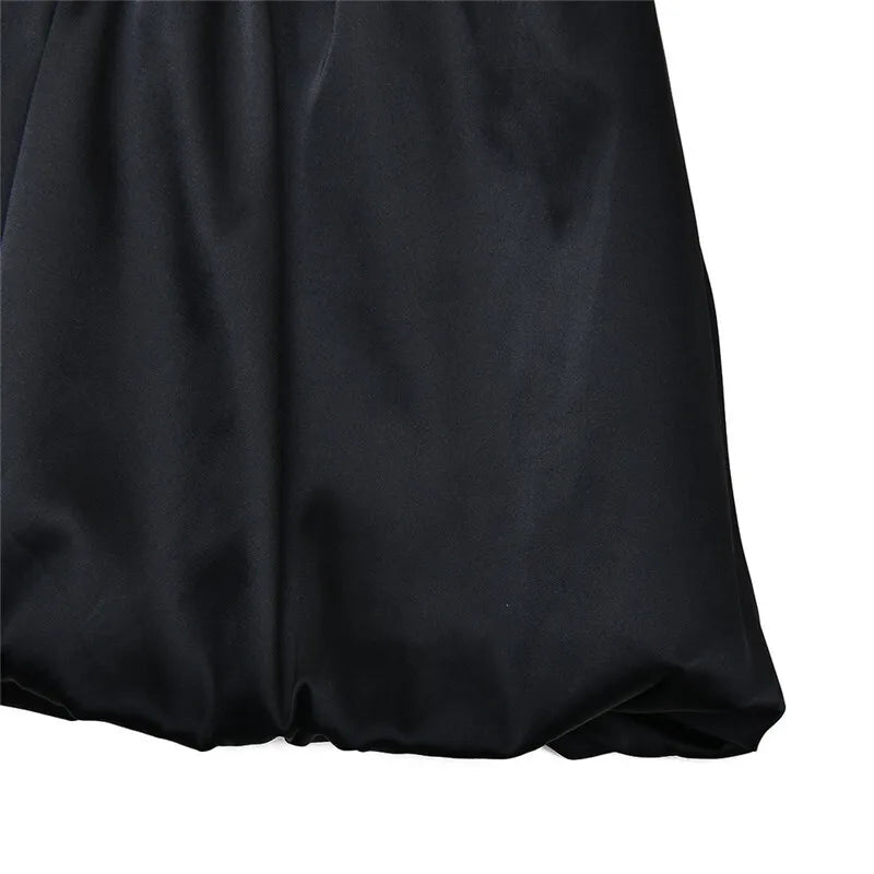 Black Lace Puffball Sexy Mini Dress For Women Fashion Lace-up Sheer Long Flare Sleeve High Waist Club Party Dress