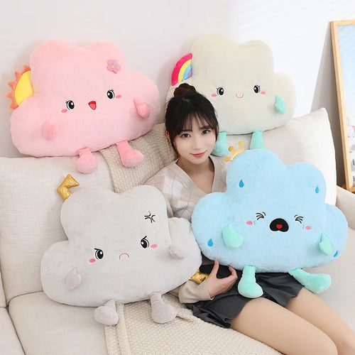 Load image into Gallery viewer, 45cm Cute Rainbow Clouds Plush Pillow Lovely Expression Dolls for Sofa Cushion Home Decor for Girls Birthday Gifts
