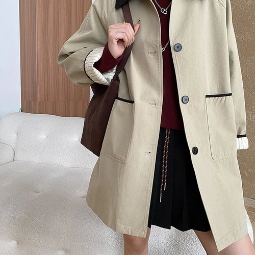 Load image into Gallery viewer, Women Khaki Color-block Big Size Casual Trench New Lapel Long Sleeve Windbreaker Fashion Tide Spring Autumn 2025 1DH7514
