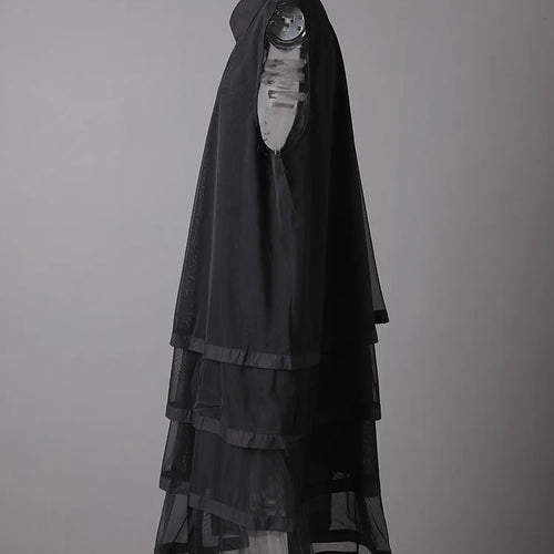 Load image into Gallery viewer, Women Black Layers Mesh Big Size Midi Vest Shirt Dress New Lapel Sleeveless Fashion Tide Spring Summer 2025 1DH9472
