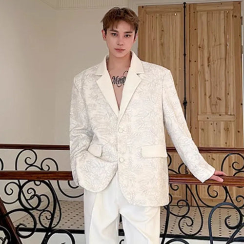 Load image into Gallery viewer, Male Blazer Doublelayer Threedimensional Relief Embroidered Lapel Deisgn Solid Color Single Breasted Suit Jacket 9W1487
