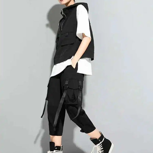 Load image into Gallery viewer, High Elastic Waist Black Bandage Pockets Casual Pants New Loose Fit Trousers Women Fashion Tide Spring Autumn 2025 1DF4764
