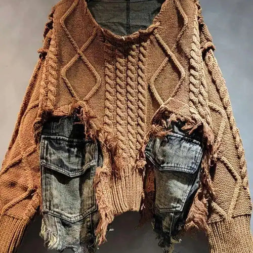 Load image into Gallery viewer, Orange Denim Big Size Knitting Sweater Round Neck Long Sleeve Women Pullovers New Fashion Tide Spring Autumn 2025 16U1329
