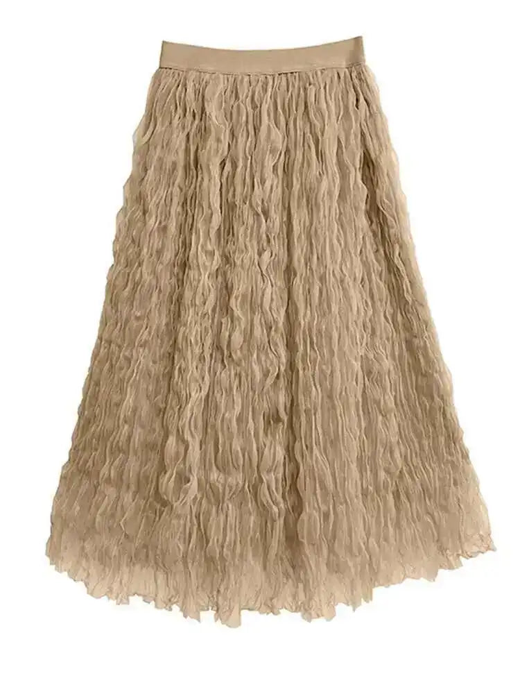 High Elastic Waist Black Pleated Mesh Casual A-line Half-body Skirt Women Fashion Tide New Spring Autumn 2025  1DH5148