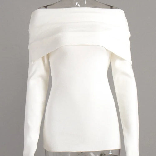 Load image into Gallery viewer, Elegant Knitted Long Sleeve Sweater High Elasticity Slim Top For Women 2025 New Winter Sexy One Shoulder Tight Sweater
