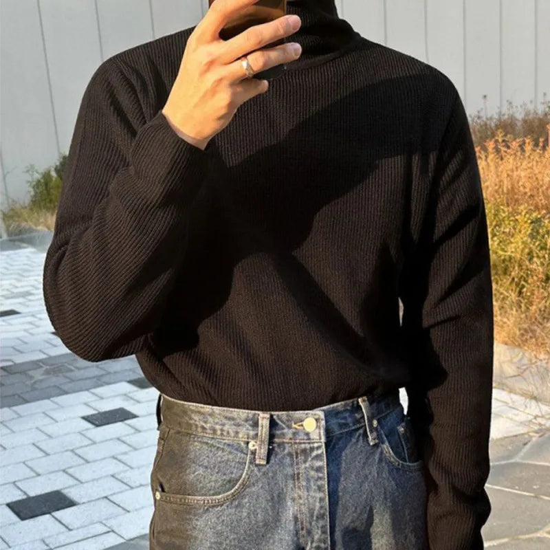 Korean style new chic men Turtleneck sweater solid color male knitting bottom top autumn winter trend male 9C7082