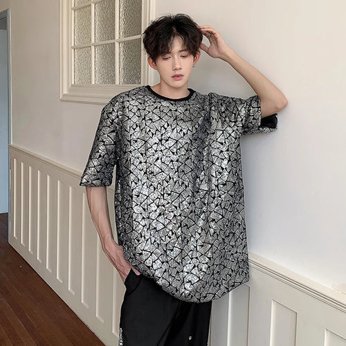 Load image into Gallery viewer, Men&#39;s T-shirts New Chic Round Collar Short Sleeve Sequins Summer Male Loose Tops Niche Design Night Club 9C6104
