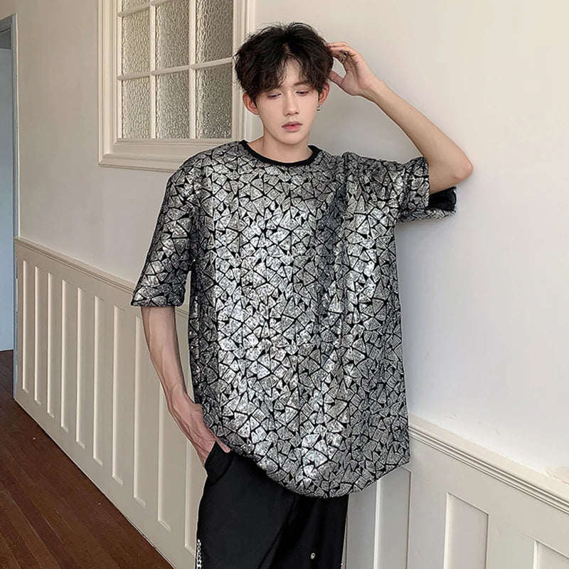 Men's T-shirts New Chic Round Collar Short Sleeve Sequins Summer Male Loose Tops Niche Design Night Club 9C6104