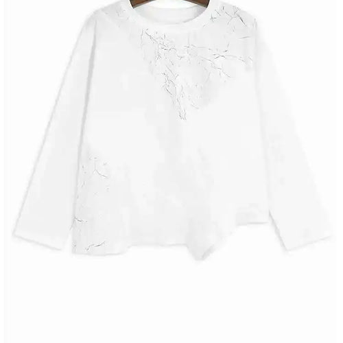 Load image into Gallery viewer, Women Black Irregular Wrinkled Big Size T-shirt New Round Neck Long Sleeve Fashion Tide Spring Autumn 2025 1DH6907
