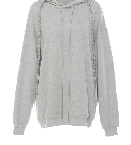 Gray Weave Design Casual Sweatshirt New Hooded Long Sleeve Women Big Size Fashion Tide Spring Autumn 2025 1DH5657