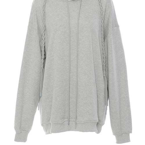 Load image into Gallery viewer, Gray Weave Design Casual Sweatshirt New Hooded Long Sleeve Women Big Size Fashion Tide Spring Autumn 2025 1DH5657
