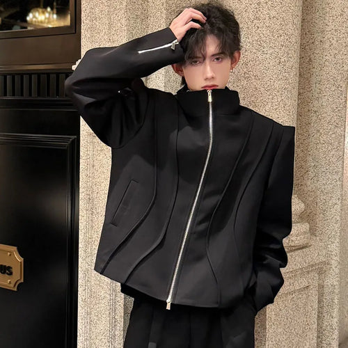 Load image into Gallery viewer, Patchwork Men Jackets Personality Stand Collar Solid Color Zipper Pockets Loose Male Short Coats Spring New Stylish 9C4682
