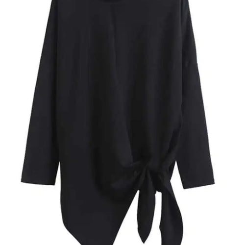 Load image into Gallery viewer, Women Black Bandage Bow Irregular Big Size T-shirt New Round Neck Long Sleeve  Fashion Tide  Spring Autumn 2025 1DC671
